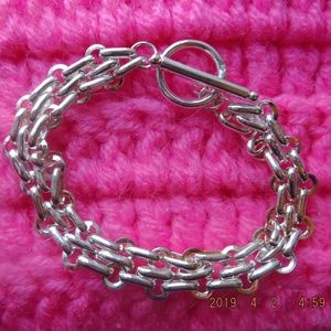 925 Sterling Silver Link Bracelet w Toggle Clasp